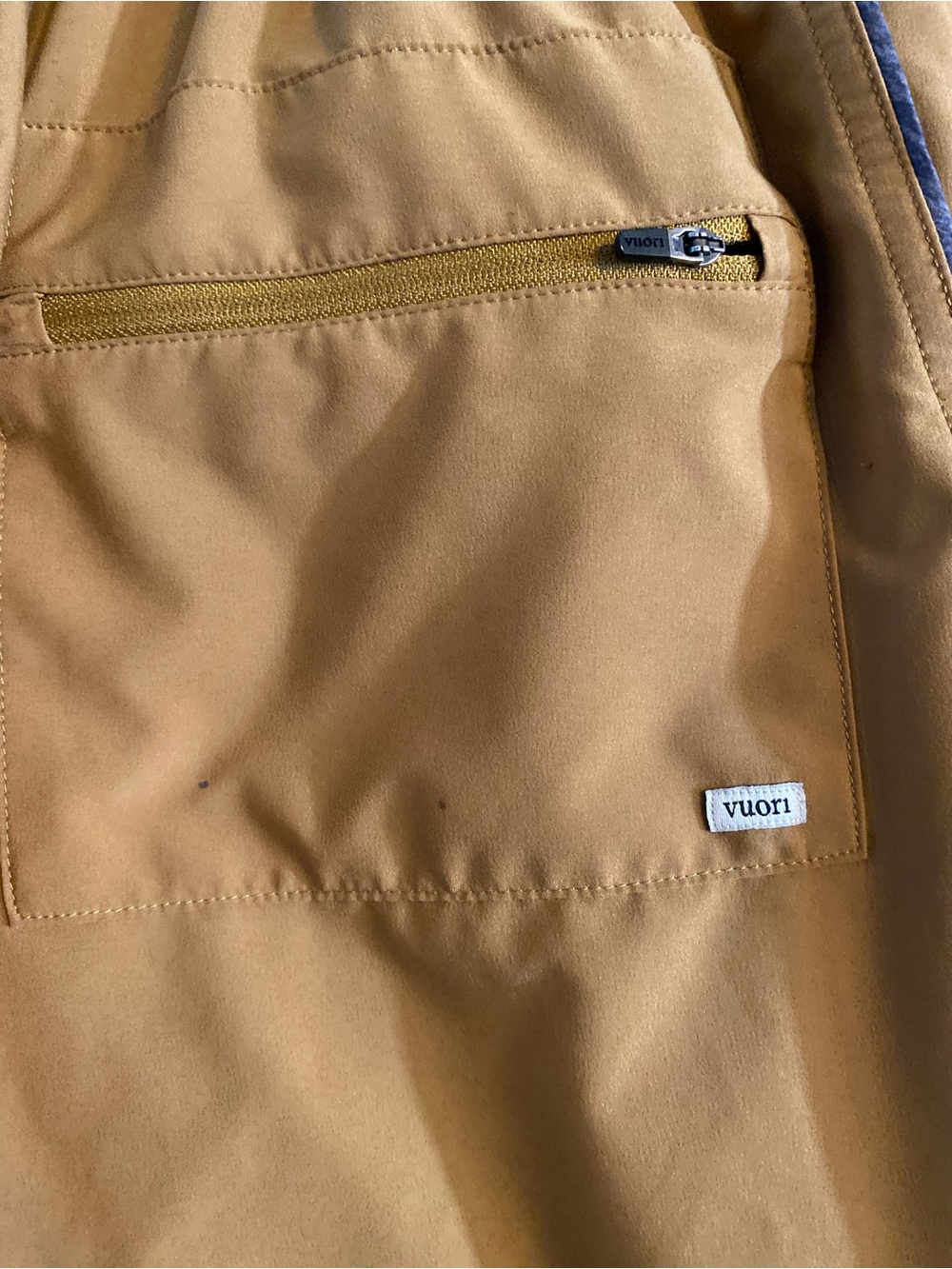 Vuori Men's Golden Mustard Swim Trunks with White Drawstring - Picture 4 of 5